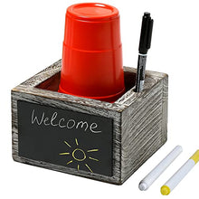 Load image into Gallery viewer, Solo Cup Holder with Marker Slot, Chalkboard for Customized Event Label with 2 Liquid Chalk and 1 Cup Marker Pen, Mark Your Cup and Drink up Cup Holder, Party Wedding Rustic Decor, Wooden, Grey