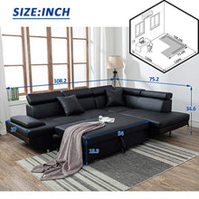Load image into Gallery viewer, FDW Sofa Sectional Sofa Bed futon Sofa Bed Sofa for Living Room Couches and Sofas Sleeper Sofa PU Leather Sofa Set Corner Modern Queen 2 Piece Contemporary Upholstered,Black