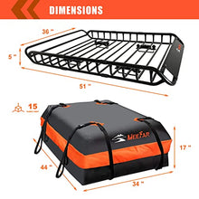 Load image into Gallery viewer, MeeFar Roof Rack Carrier Basket Universal Rooftop Cargo Carrier Basket 51" X 36" X 5" + Waterproof Cargo Bag 15 Cubic Feet (44" 34" 17"), and Cargo Net with Attachment Hooks, Ratchet Straps