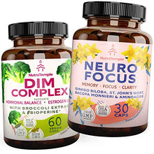 Load image into Gallery viewer, Nutratemple Neuro Focus Nootropic and DIM Complex for Brain Health, Memory, Clarity, Focus, Stress Relief, Anxiety, Estrogen Metabolism, Hormonal Balance, 2 Pack Bundle