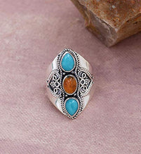 Load image into Gallery viewer, YoTreasure Turquoise Solid 925 Sterling Silver 3 Stone Designer Ring Jewelry