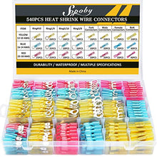 Load image into Gallery viewer, 540PCS Marine Grade Heat Shrink Wire Connectors - Sopoby Electrical Connectors Kit of Tinned Red Copper, AWG 22-10 Waterproof Crimp connectors terminals Insulated Ring Fork Spade Butt Splices