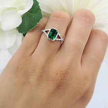 Load image into Gallery viewer, Dazzlingrock Collection 7X5 MM Emerald Lab Created Emerald & Round Natural White Diamond Ladies Split Shank Engagement Ring, 10K White Gold, Size 7