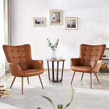 Load image into Gallery viewer, Yaheetech Faux Leather Leisure Chair Accent Chair Armchair Upholstered Biscuit Tufted Wingback Chair with Tapered Legs for Living Room Home Office Study Vanity Bedroom Brown, Set of 2
