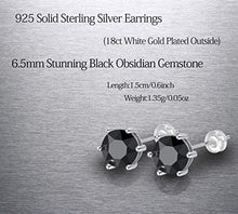 Load image into Gallery viewer, Sunnyshopday 18ct White Gold Plated on Sterling Silver Base Black Obsidian,Earring Stud with Gift Box,Men Women