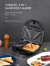 Load image into Gallery viewer, Yabano Sandwich Maker, Waffle Maker, Sandwich Grill, 3-in-1 Detachable Non-stick Coating, LED Indicator Lights, Cool Touch Handle, Anti-Skid Feet, Black