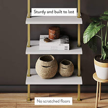 Load image into Gallery viewer, Nathan James Theo 5-Shelf Modern Bookcase, Open Wall Mount Ladder Bookshelf with Industrial Metal Frame, White/Gold