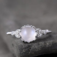 Load image into Gallery viewer, Moonstone Ring Art Deco Engagement Ring Vintage Floral Ring CZ Man Made Diamond Wedding Band Leaf Ring 925 Sterling Silver White Gold Plated