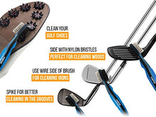 Load image into Gallery viewer, Voplop Golf Brush and Club Groove Cleaner - Easily Attaches to Golf Bag - Deep Clean Iron Grooves - Cleaning Club Face - Bag Clip & Retractable Extension Cord (Blue)