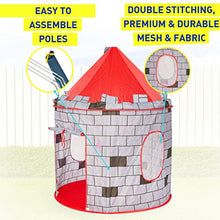 Load image into Gallery viewer, Kiddey Knight's Castle Kids Play Tent -Indoor & Outdoor Children's Playhouse -- Durable & Portable with Free Carrying Bag – “Bonus” Shield and Sword Set - Makes for Boys & Girls