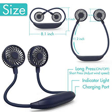 Load image into Gallery viewer, Neck Fan 2600mah Battery Operated Neckband Fan 6-Speed Hand-Free Wearable Personal USB Fan for Hot Flashes Home Office Travel Outdoor Sports (Navy Blue)