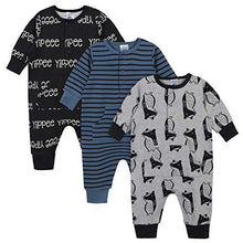 Load image into Gallery viewer, Grow by Gerber Baby Boys Organic 3-Pack Coverall Set, Black/White/Grey/Blue, Newborn