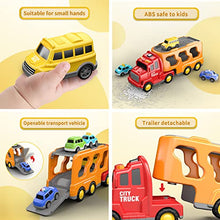 Load image into Gallery viewer, TEMI Toddler Truck Toys for 3 4 5 6 Years Old Boys Girls - 5 in 1 Carrier Truck Transport Vehicles, Friction Power Car Toy for Age 3-9, Push and Go Car Gifts Christmas Birthday