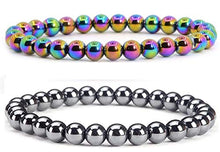 Load image into Gallery viewer, Pure Aura Set of 2 Hematite Bracelet, Beaded Bracelet Black and Rainbow 8 mm Root Chakra Bracelets-Healing Gemstone Bracelet Semi Precious Gemstone