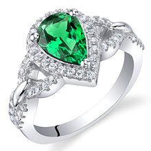 Load image into Gallery viewer, Simulated Emerald Sterling Silver Halo Crest Ring Size 6