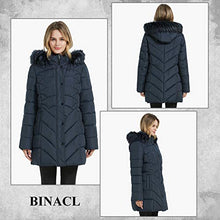 Load image into Gallery viewer, BINACL Women's Thickened Down Alternative Jacket,Cold Ice Novelty Cute Mountaineering Drawstring Removable Fake Fur Trim Petite Vegan Parka Puffer Cotton Padding Outwear Mighty Lite Jacket(Black,XS)
