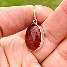 Load image into Gallery viewer, Yemeni Red Aqeeq Stone Pendant For Ladies | Aqeeq Pendant | Aqeeq Necklace | Aqeeq Shia | Akik Stone | Abyssinian Stone | Sterling Silver 92.5 | Engraved Aqeeq |Wa In Yakadul Lazina Verse Yemeni Agate