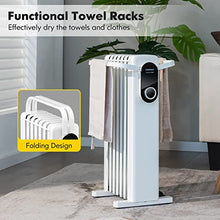 Load image into Gallery viewer, COSTWAY Oil Filled Radiator Heater, 1500W Electric Space Heater with Foldable Hanging Rack, 3 Heat Settings, Overheat and Tip-Over Protection, Portable Radiant Heater for Home Office Indoor Use, White