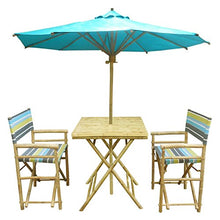 Load image into Gallery viewer, Zew 4-Piece Bamboo Outdoor Backyard Patio Set with Square Table, 2 Folding Canvas Chairs and Umbrella, White
