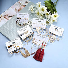 Load image into Gallery viewer, Udalyn 36 Pairs Fashion Earrings Set for Women Bohemian Dangle Tassel Earring Packs Acrylic Pearl Hoop Earrings Cute Small Ball Heart Moon CZ Stud Earrings for Birthday Gifts