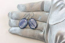Load image into Gallery viewer, Sterling Silver Kyanite Earrings Deep Blue Smooth Oval Drops Simple Everyday Dangles