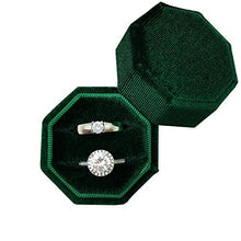 Load image into Gallery viewer, Beatilog Velvet Ring Bearer Box - Octagon Double Proposal Ring Display/Vintage Handmade Wedding Ring Holder/Jewelry Storage Gift Case for Engagement, Birthday, Christmas, Photography (Green)