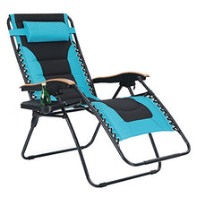 Load image into Gallery viewer, PHI VILLA Oversize XL Padded Zero Gravity Lounge Chair Wide Armrest Adjustable Recliner with Cup Holder, Support 350 LBS (Aqua)