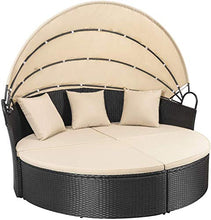 Load image into Gallery viewer, Homall Patio Furniture Outdoor Daybed with Retractable Canopy Wicker Furniture Sectional Seating with Washable Cushions for Patio Backyard Porch Pool Round Daybed Separated Seating (Beige)