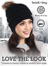 Load image into Gallery viewer, Pom Pom Beanie Winter Hat For Women - Faux Fur Pompom Warm, Thick & Chunky Soft Cable Knit Hats - Cute & Trendy Cold Weather Knitted Caps - Stylish & Trendy Snow & Ski Beanies for Ladies