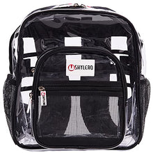 Load image into Gallery viewer, Small Clear Backpack - Heavy Duty - Stadium Approved - TSA Lock - Key Holder - Bottle Opener - 2-WAY Zip - Inside, Outside Zip Pockets - Expandable Side Pockets - Transparent PVC - H12''xW10.6''xD6