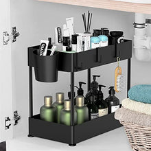 Load image into Gallery viewer, Giergt Under Sink Organizers and Storage, Bathroom Organizer Under Sink, 2-Tier Organizer with 6 Hooks, Multi-purpose Under Bathroom Sink Storage, Black Under Sink Shelf Organizer Rack