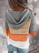 Load image into Gallery viewer, Biucly Womens Stripes Color Block Knit Sweater Zip Up Hoodies Long Sleeve Lightweight Drawstring Jacket Pullover Sweatshirts Sweaters Fall Winter,US 4-6(S),Grey