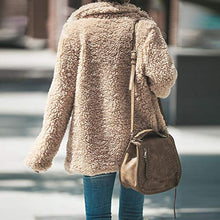 Load image into Gallery viewer, haoricu Womens Faux Shearling Jacket Casual Lapel Fleece Fuzzy Jacket Shaggy Oversized Jacket Warm Cardigan Coat Beige