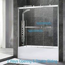 Load image into Gallery viewer, WOODBRIDGE SDD6062-B Frameless Bathtub Shower Doors 56-60" Width x 62" Height with 3/8"(10mm) Clear Tempered Glass, 2 Ways Opening & Double Sliding Nickel Finish, Brushed Nickle
