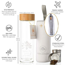 Load image into Gallery viewer, The Lotus Glass Tea Tumbler with Strainer & Infuser Basket for Loose Leaf Tea. Leak-Proof Lid. BPA Free. Double-Walled Glass Travel Tea Cup. 15 ounces