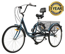 Load image into Gallery viewer, Sibosen Adult Tricycles for Women/Men, 7 Speed Adult Mountain Bikes Tricycles 24 Inch 3 Wheeled Mountain Trike Bicycles w/Carbon Steel Low Step-Through Frame Folding Basket - USA Warehouse Delivery