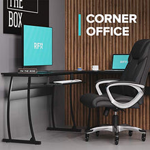 Load image into Gallery viewer, RIF6 L-Shaped Computer Desk - Modern Home Office Corner Desk with Keyboard Shelf Tray - Black Wide Surface Study Workstation Table for PC Laptop Gaming and Writing - with Sturdy Adjustable Steel Legs