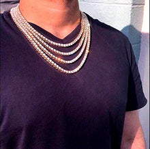 Load image into Gallery viewer, HH Bling Empire Unisex Iced Out Hip Hop Silver Gold Artificial Diamond cz Tennis Chain 16 18 20 22 24 30 Inches (1 Row - Gold, 18)