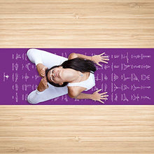 Load image into Gallery viewer, NewMe Fitness Instructional Yoga Mat, Purple - Printed w/ 70 Illustrated Poses, 24” Wide x 68” Long, for Women & Men : Non Slip, Eco Friendly PVC, Non Toxic : for Home or Gym : 5mm Thick