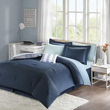 Load image into Gallery viewer, Intelligent Design Loretta Ultra Soft Brushed Microfiber Bohemian Boho Medallion Comforter and Sheet Set Bag Bedding, Queen, Navy 9 Piece