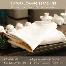 Load image into Gallery viewer, (3 Pack) Car Natural Chamois Cleaning Cloth, RIVERLAKE Genuine Deerskin Leather Auto Car Wash Drying Towel,Super Absorbent,3 Available Sizes.L/M/S (L/M/S 3IN1)