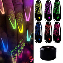 Load image into Gallery viewer, Spider Gel for Nail Art Glow in The Dark Drawing Glue 6 Colors Nail Art Wire Drawing Gel for Line with Gel Paint Design Nail Art Kit with Draw Brush