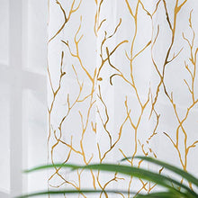 Load image into Gallery viewer, Gold White Sheer Curtains 84-Inch Length - Metallic Gold Foil Tree Branch Printed Sheer Curtains with Rod Pocket Window Curtain 2 Panels for Living Room, 52 x 84 Inch, 1 Pair, White Gold, by FINECITY