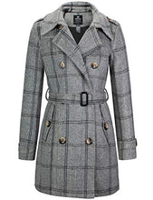 Load image into Gallery viewer, Wantdo Women's Plaid Coat Winter Long Double Breasted Warm Peacoat with Belt Plaid M