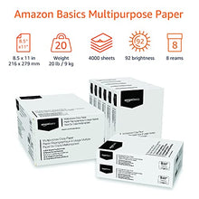 Load image into Gallery viewer, Amazon Basics Multipurpose Copy Printer Paper, 8.5 x 11 Inch 20Lb Paper - 8 Ream Case (4,000 Sheets), 92 GE Bright White
