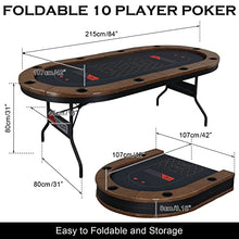 Load image into Gallery viewer, PEXMOR Foldable 10 Player Poker Table, Folding Blackjack Casino Card Game Table with Stainless Steel Cup Holders & Padded Rails, Portable Texas Holdem Poker Table