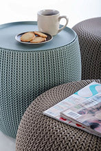 Load image into Gallery viewer, Keter Urban Knit Pouf Ottoman Set of 2 with Storage Table for Patio and Room Décor-Perfect for Balcony, Deck, and Outdoor Seating, Dune/Misty Blue
