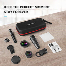 Load image into Gallery viewer, Phone Camera Lens, NOVPOT Pro Phone Lens Kit, 25X Zoom Telephoto Lens, 0.45X Wide Angle Lens & 15X Macro Lens Compatible with iPhone,iPad,Most Android Phones and Smartphones with Tripod