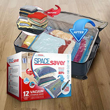 Load image into Gallery viewer, Spacesaver Premium Vacuum Storage Bags (3 x Small, 3 x Medium, 3 x Large, 3 x Jumbo) (80% More Storage Than Leading Brands) Free Hand Pump for Travel! (Variety 12 Pack)