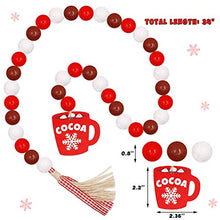 Load image into Gallery viewer, Huray Rayho Hot Cocoa Wood Bead Garland Decorations Farmhouse Christmas Holiday Tiered Tray Decor Hot Chocolate Marshmallow Rustic Wooden Beads with Red Plaid Tassels Winter New Year Ornaments